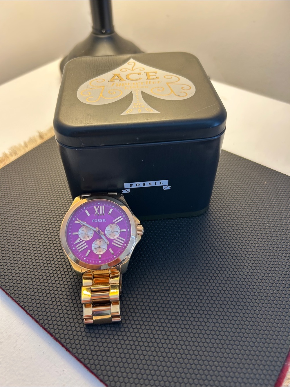 Fossil Gold-Tone Bracelet Watch with Purple Dial